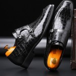 Black Croc Monk Strap Oxfords Loafers Dress Dapper Man Shoes Flats